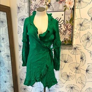 Top Shop 4 Green Ruffle Wrap Dress